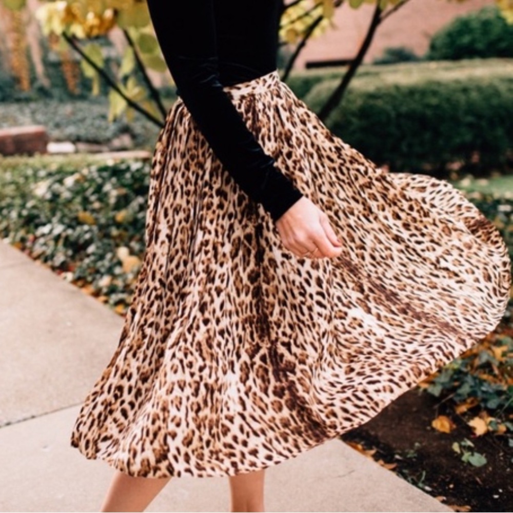JCREW Leopard Pleated Skirt